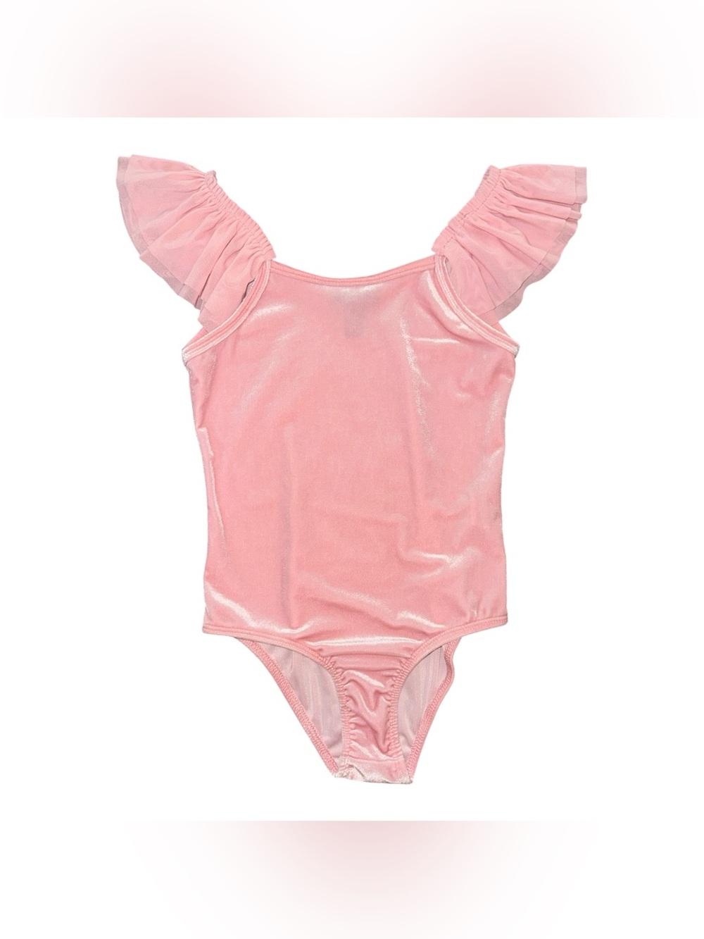 Forever 21 Girls Pink Velvet Velour Ruffle Mesh Sleeve One-Piece Leotard Costume